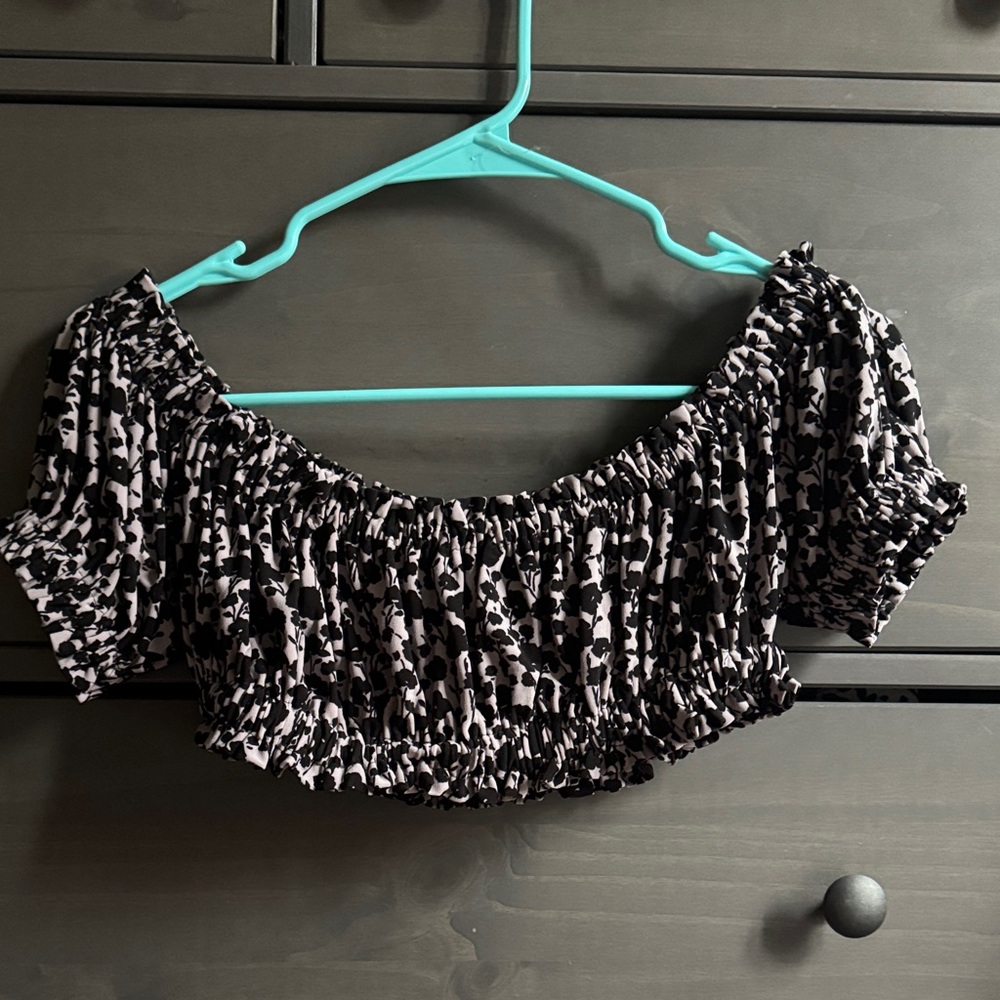 Norma Kamali Black and White Ruched Crop Top